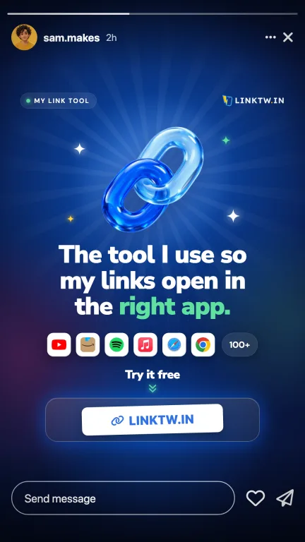 A Story image with a link sticker placed on its marked space